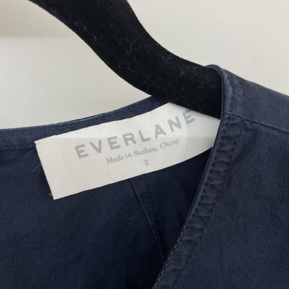 Everlane Size 2 Modest A-Line Poplin Dress Navy Blue Minimalist Sleeveless - Picture 3 of 6